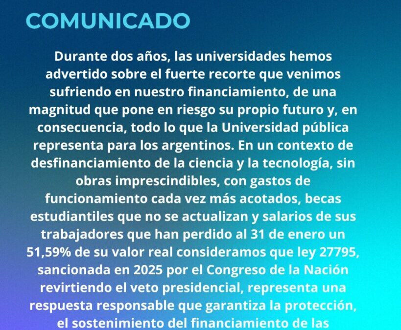 La UNICEN reclama la inmediata implementación de la Ley de Financiamiento Universitario. La UNICEN reclama la inmediata implementación de la Ley de Financiamiento Universitario.